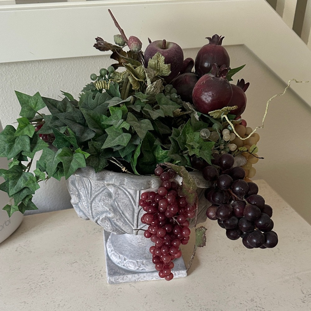 Elegant  Planter with Faux Greenery and Grapes